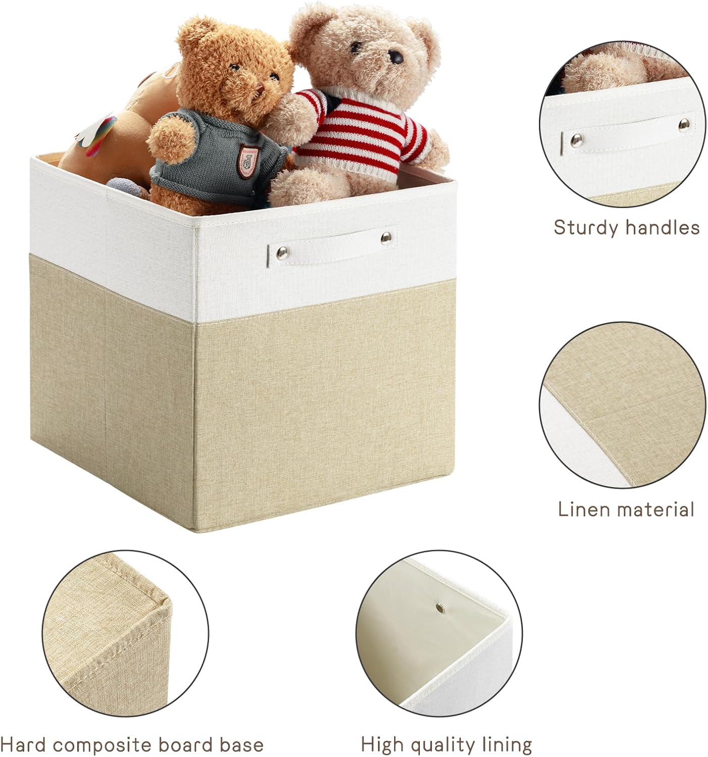 13 x 13 Inch Fine Linen Storage Bins with Handles，Fabric Cube Boxs，Collapsible Basket Organizers