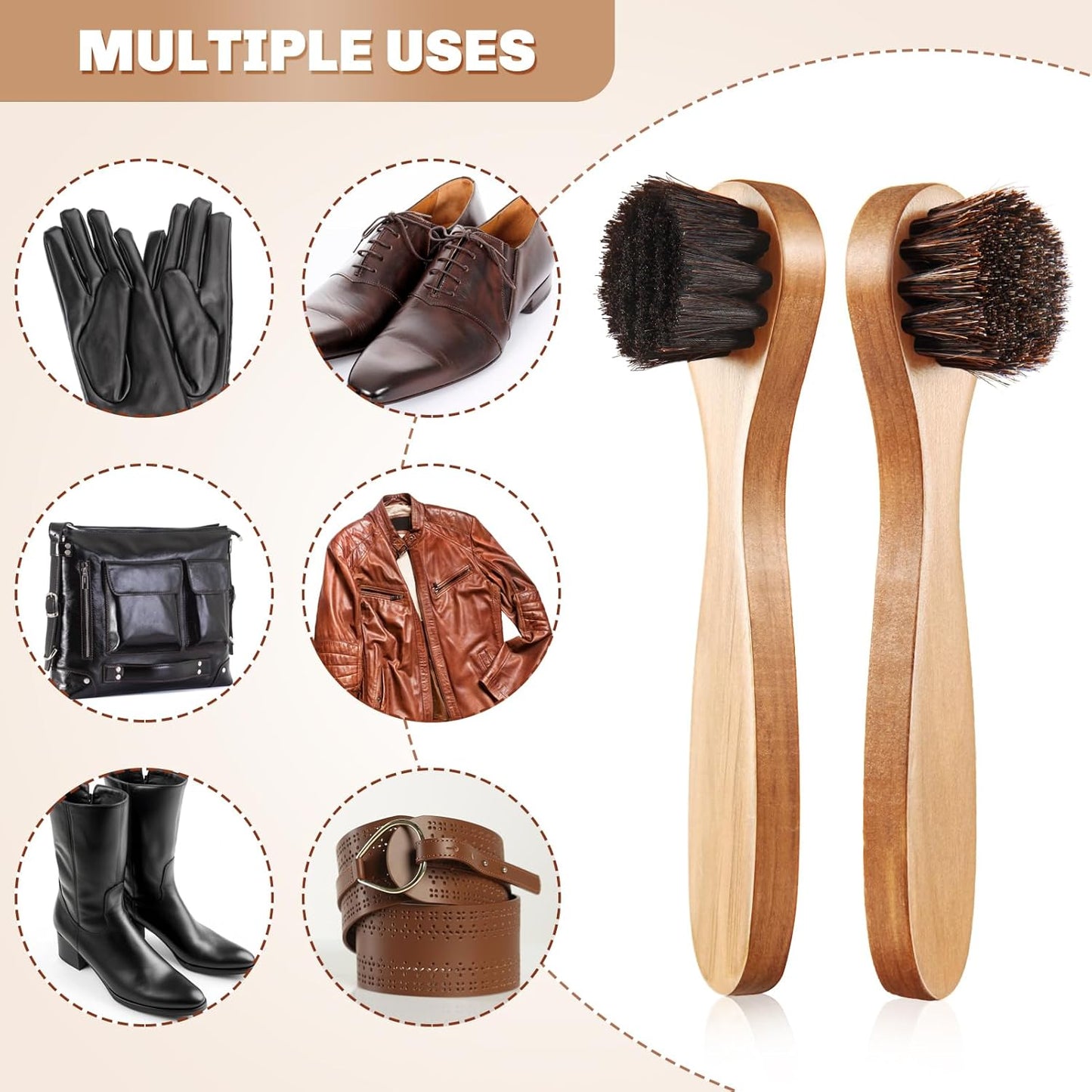 2 Pcs Horsehair Shine Shoes Brush Kit Polish Dauber Applicators Cleaning Leather Shoes Boots Care