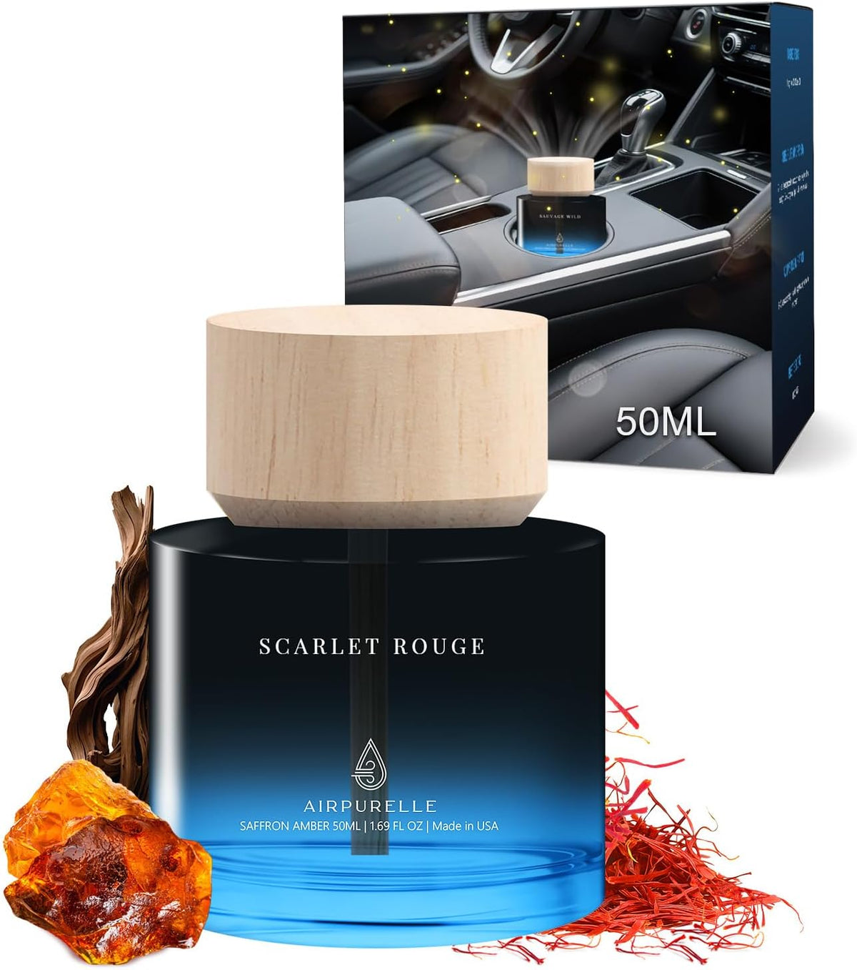 Car Air Freshener for Men & Women – Long-Lasting Saffron Amber Essential Oil Diffuser for Car Cup