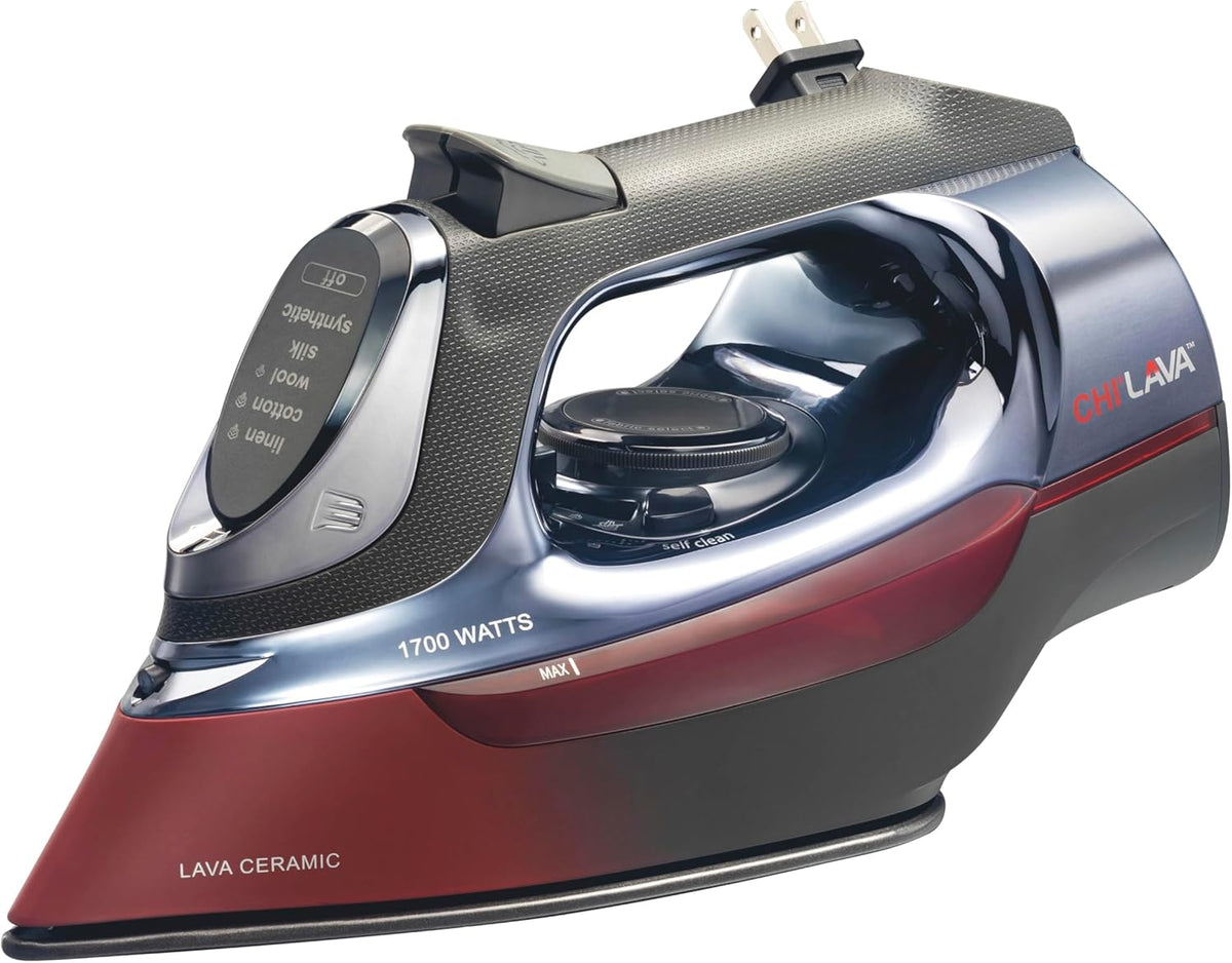 CHI Steam Iron for Clothes with 8’ Retractable Cord, 1700 Watts, 3-Way Auto Shutoff, 400+ Holes