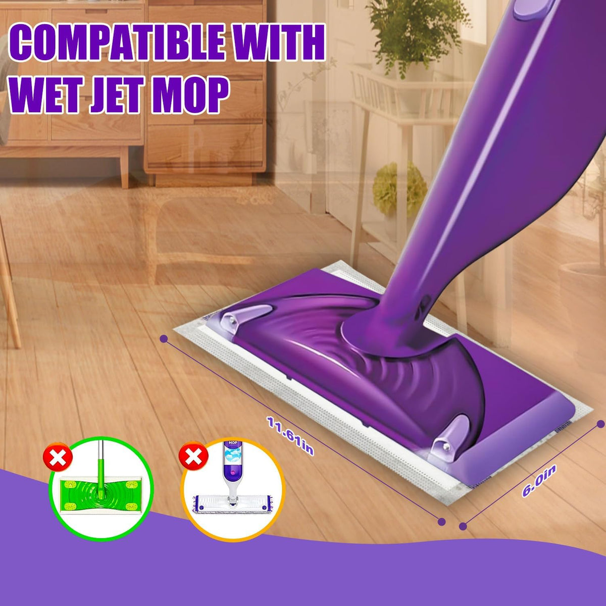 50 Pack Disposable Mop Pad Compatible with Wet Jet Spray Mop, Wet Jet Pads for All Purpose