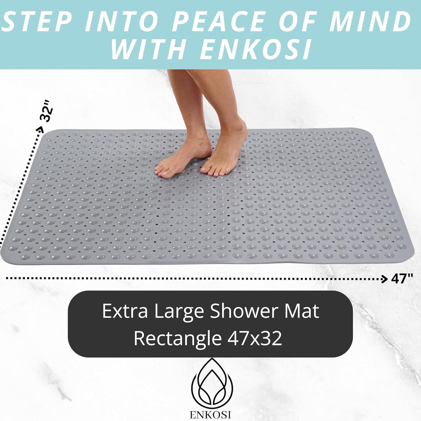 ENKOSI Extra Large Shower Mat Non Slip - 47 x 32 inch - XL Bathroom Shower Mat - Large Shower Matts