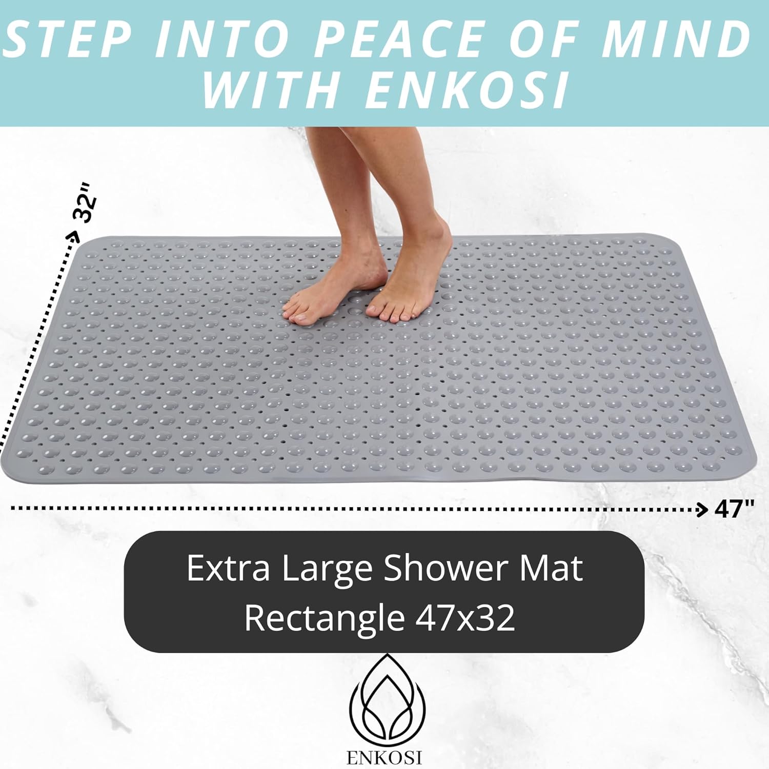 ENKOSI Extra Large Shower Mat Non Slip - 47 x 32 inch - XL Bathroom Shower Mat - Large Shower Matts