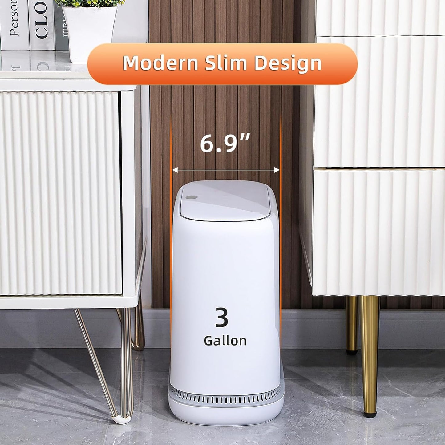 funest Bathroom Trash Can, 3.3 Gallon Slim Trash Can with Lid, Adsorption Garbage Can with