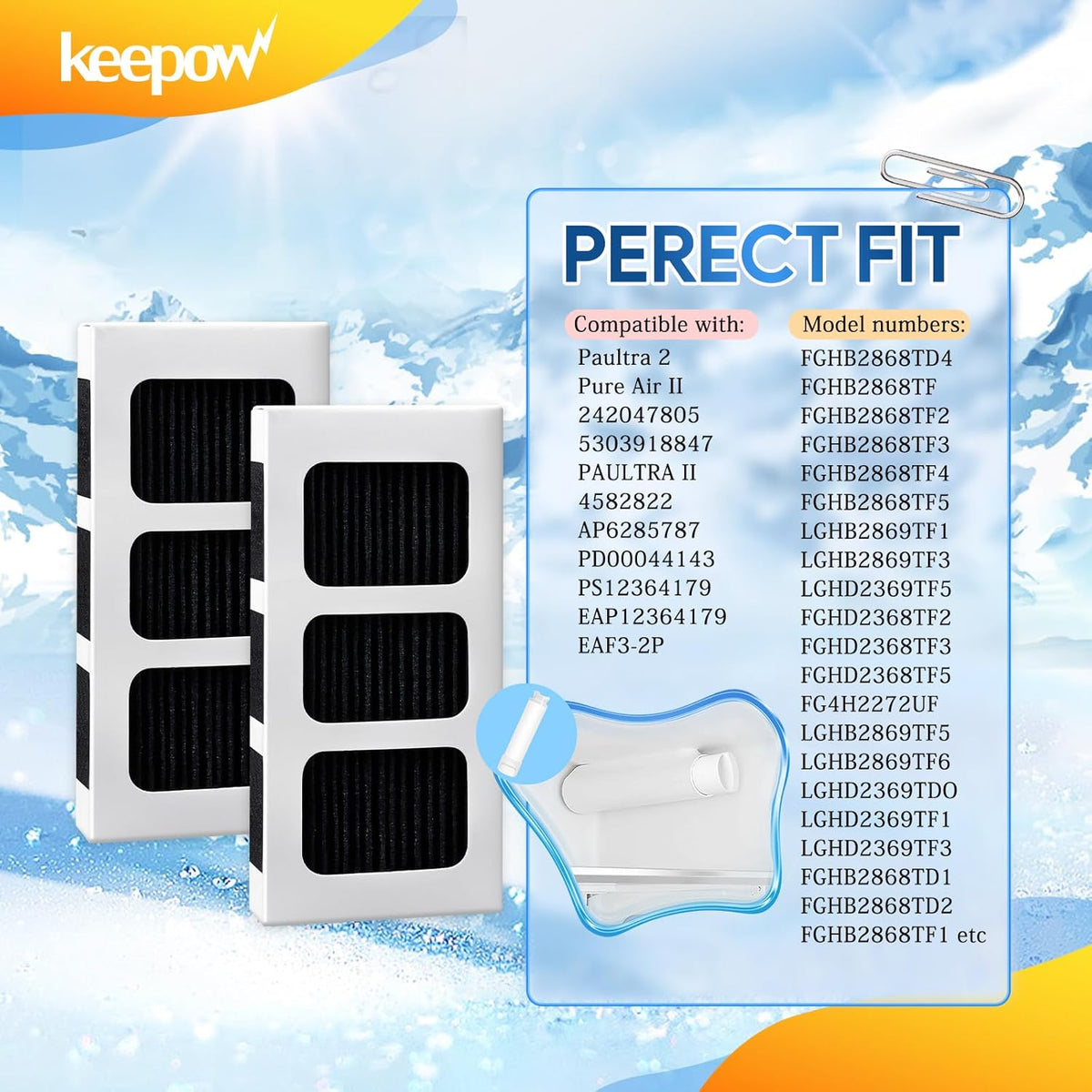 KEEPOW Paultra2 Refrigerator Air Filter Compatible with Frigidaire Pureair Ultra 2, Pure Air Ultra