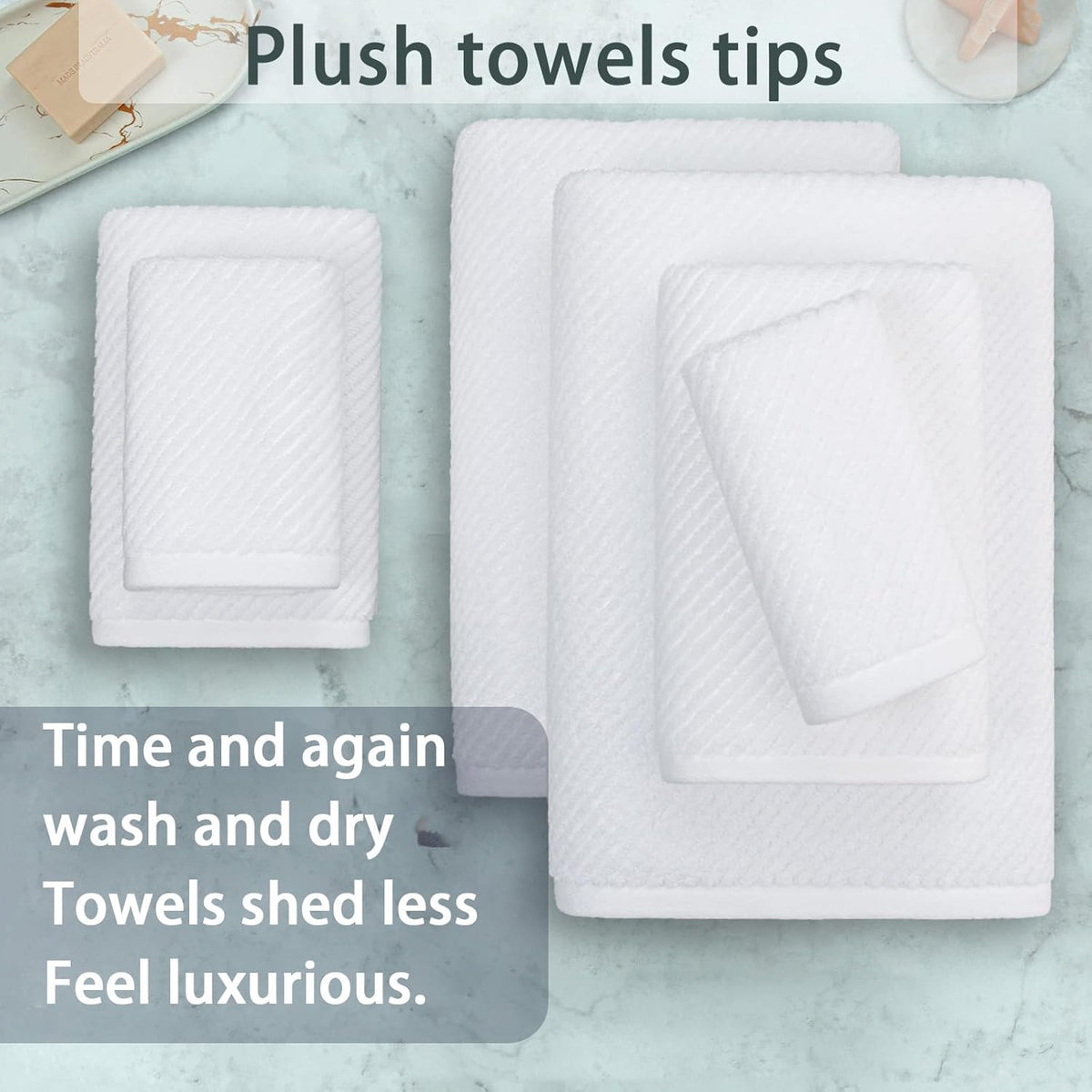 VOOVA & MOVAS White Towels Bathroom Sets - 100% Cotton | Quick Dry | Lightweight | Thick, 6PCS Bath