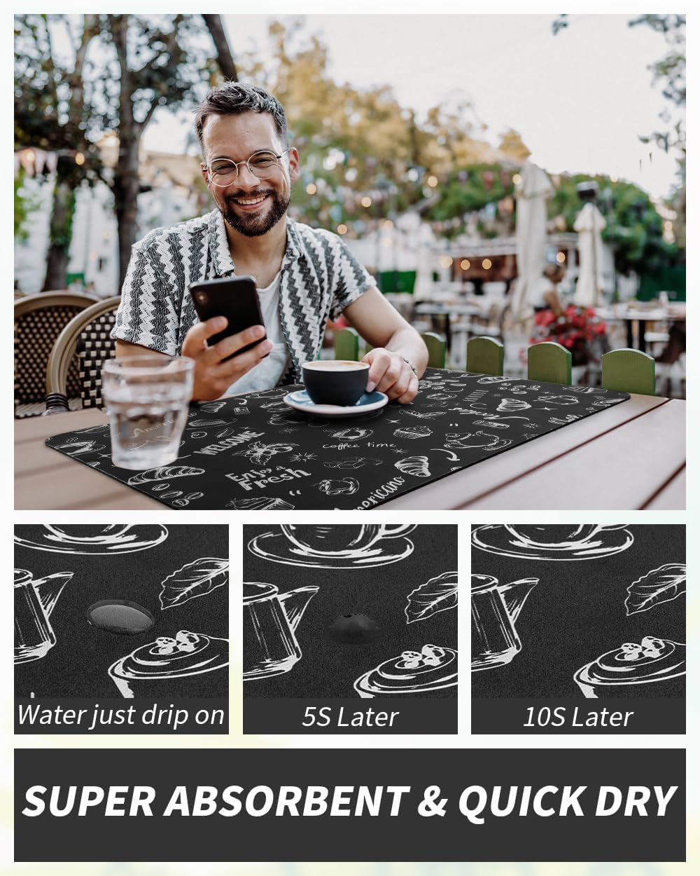 AMOAMI Coffee Mat Hide Stain Rubber Backed Absorbent Dish Drying Mat for Kitchen Counter - Fits
