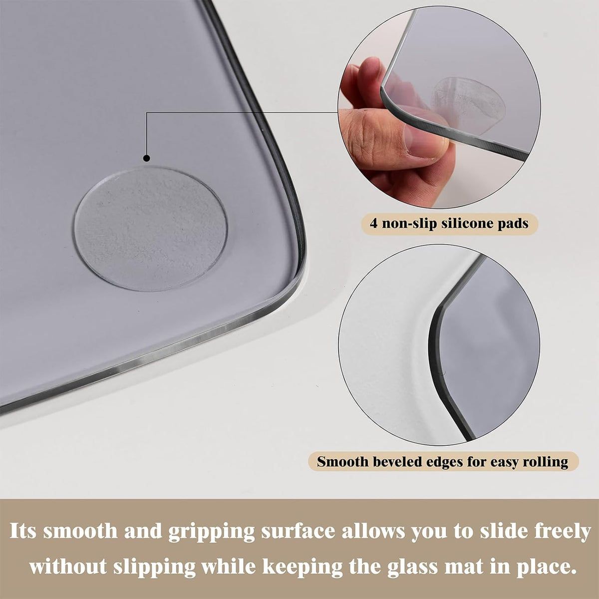 Koonmi Tempered Glass Chair Mat for Hardwood Floors & Carpets, 30" x 55“ Grey Heavy Duty Office