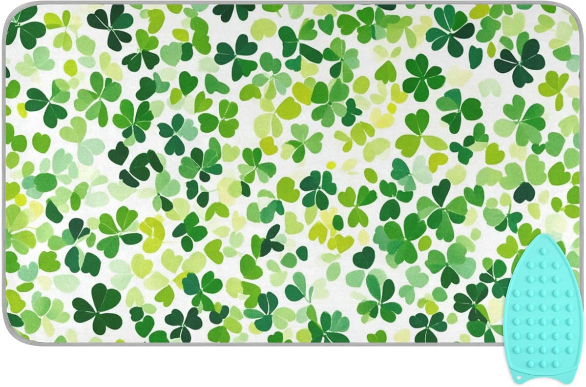 Bright Green Clover St. Patrick Ironing Mat for Table top Portable Ironing Pad Blanket for Washer
