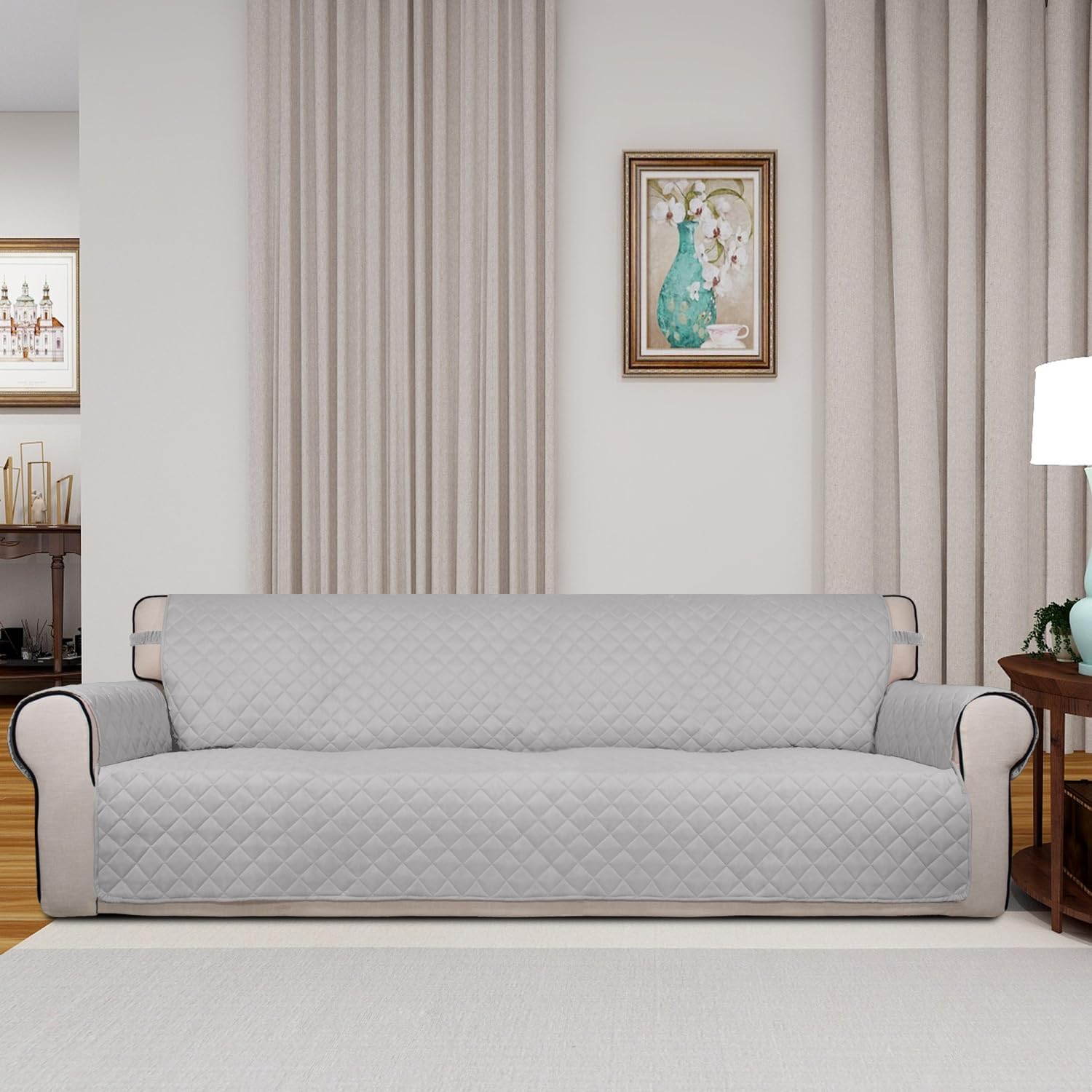 PureFit Reversible Quilted Sofa Cover, Water Resistant Slipcover Furniture Protector, Washable