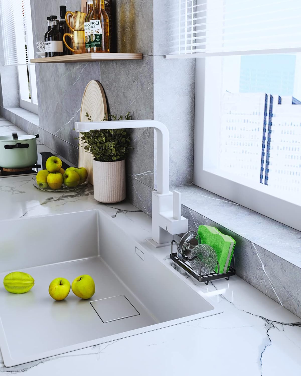 Consumest Sponge Holder for Kitchen Sink - Movable Sink Caddy for Countertop Organizer, 304