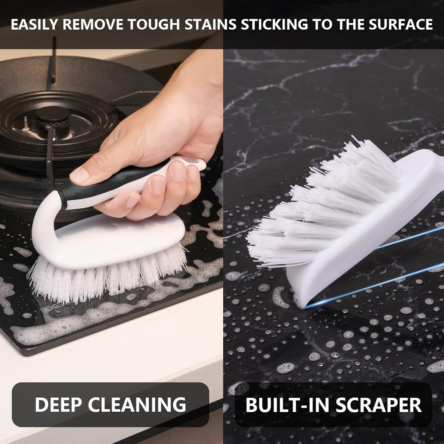 Scrub Brush Set, 4 Pack Deep Cleaning Brush Kit - 2 Scrub Brush, 2 Tile & Grout Brush with Built-in