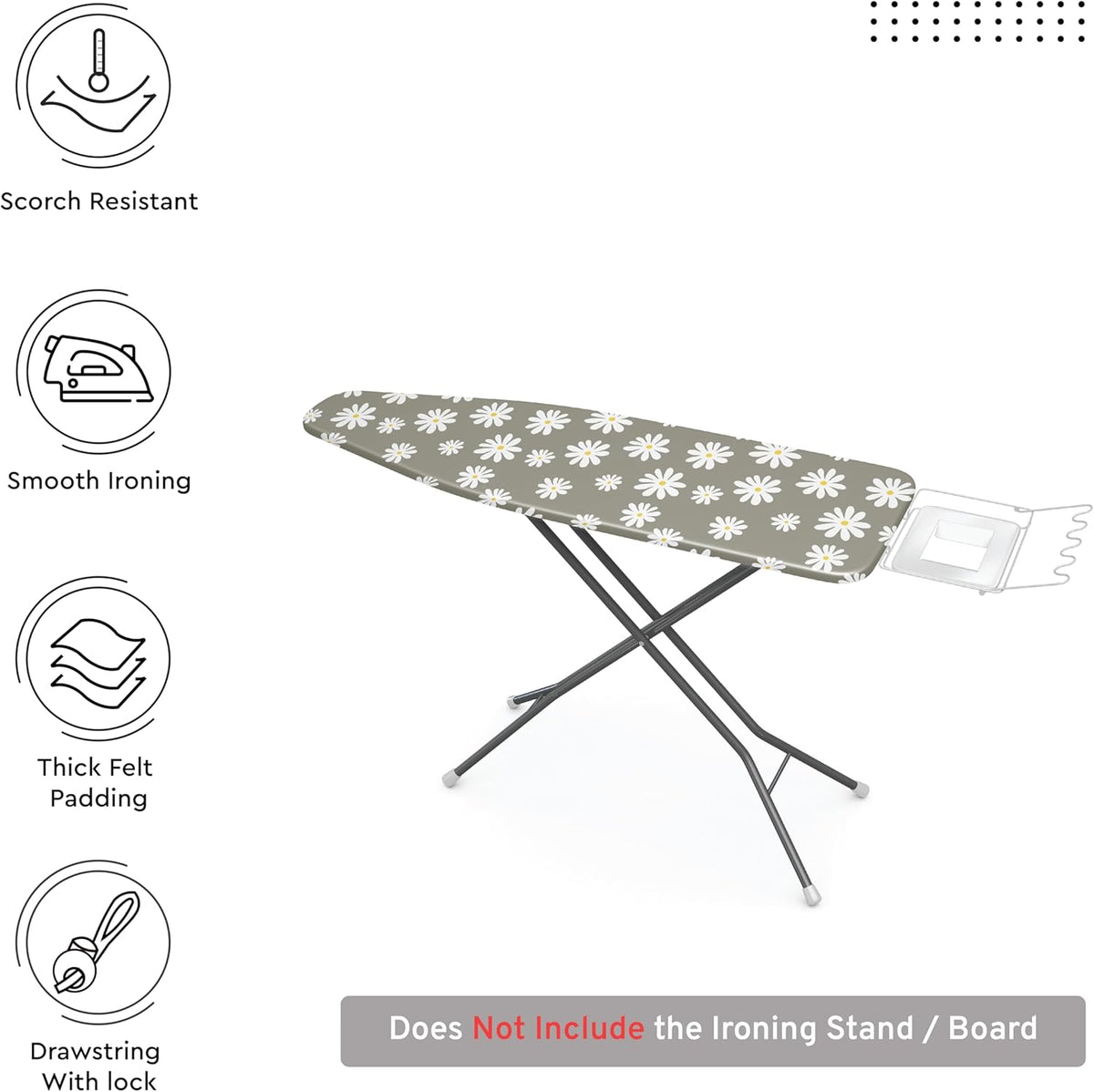 Encasa XO Ironing Board Cover and Pad 57"x22" - Thick 3mm Felt Padding, Drawstring Tightening &