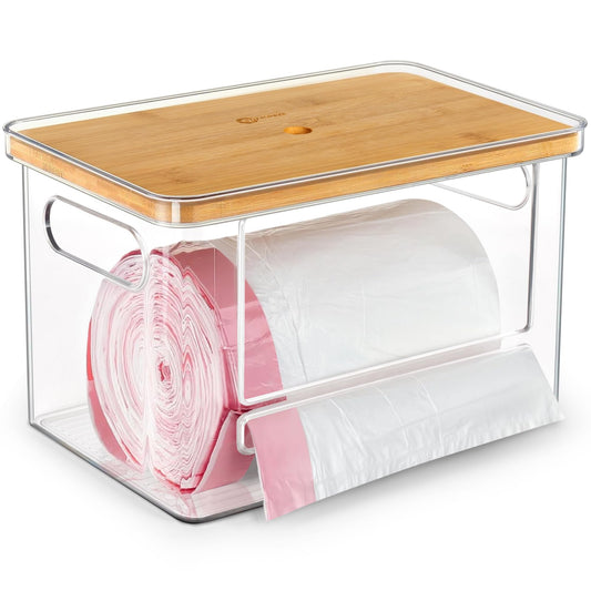 Stackable Trash Bag Dispenser with Wooden Top for Holding 13 to 33 Gallon Large Bag Sizes – Medium