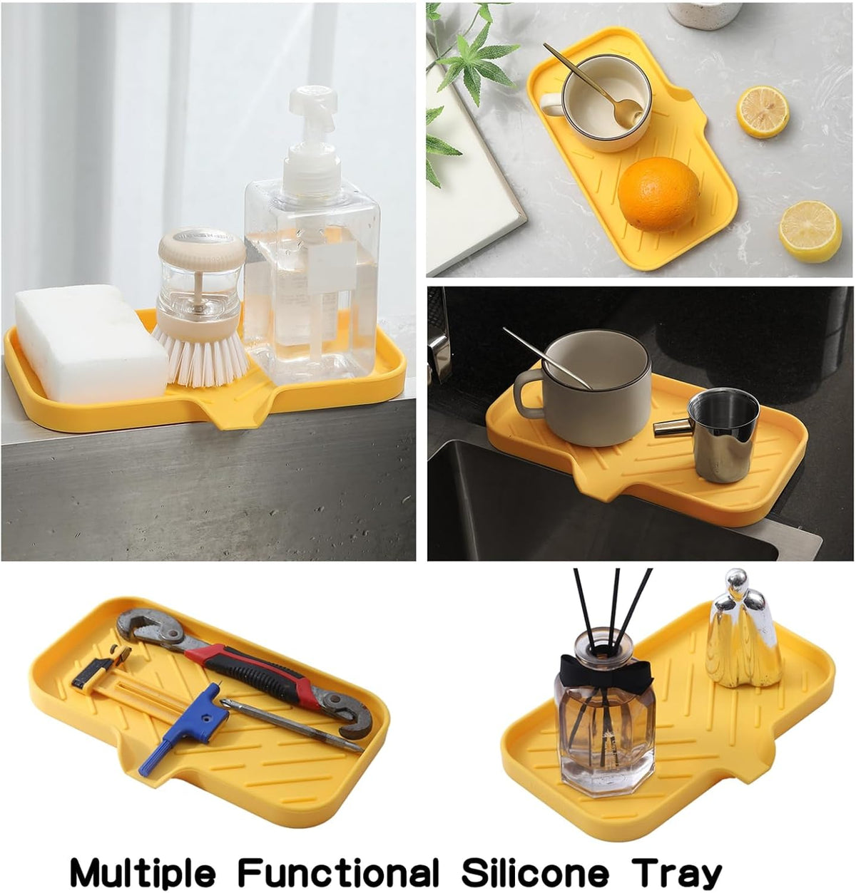 Silicone Bathroom Soap Dishes with Drain Spout-Bathroom and Kitchen Sink Organizer,Sponge