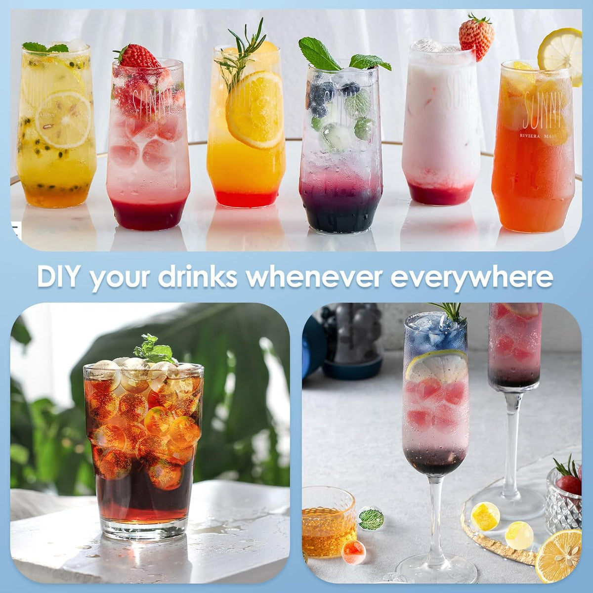 WIBIMEN Ice Cube Tray with Lid and Bin - Round Ice Trays for Freezer with Lid - Ice Cube Trays for