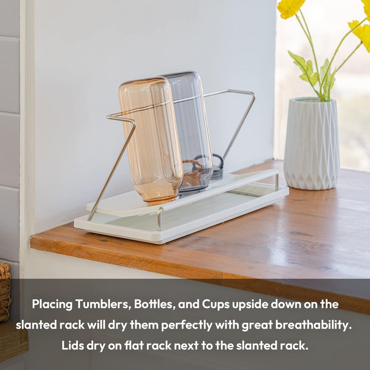 carrotez Bottle Drying Rack, Tumbler Rack with Drain Tray - Narrow and Wide Openings with Various