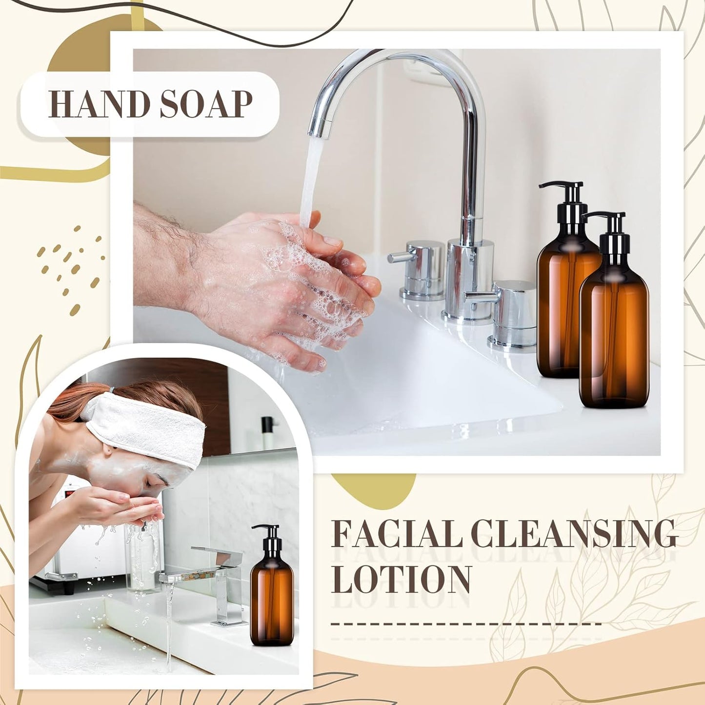 Tessco for you 12 Pack Amber Soap Dispenser Empty Plastic Pump Bottles Dispenser Refillable Shampoo