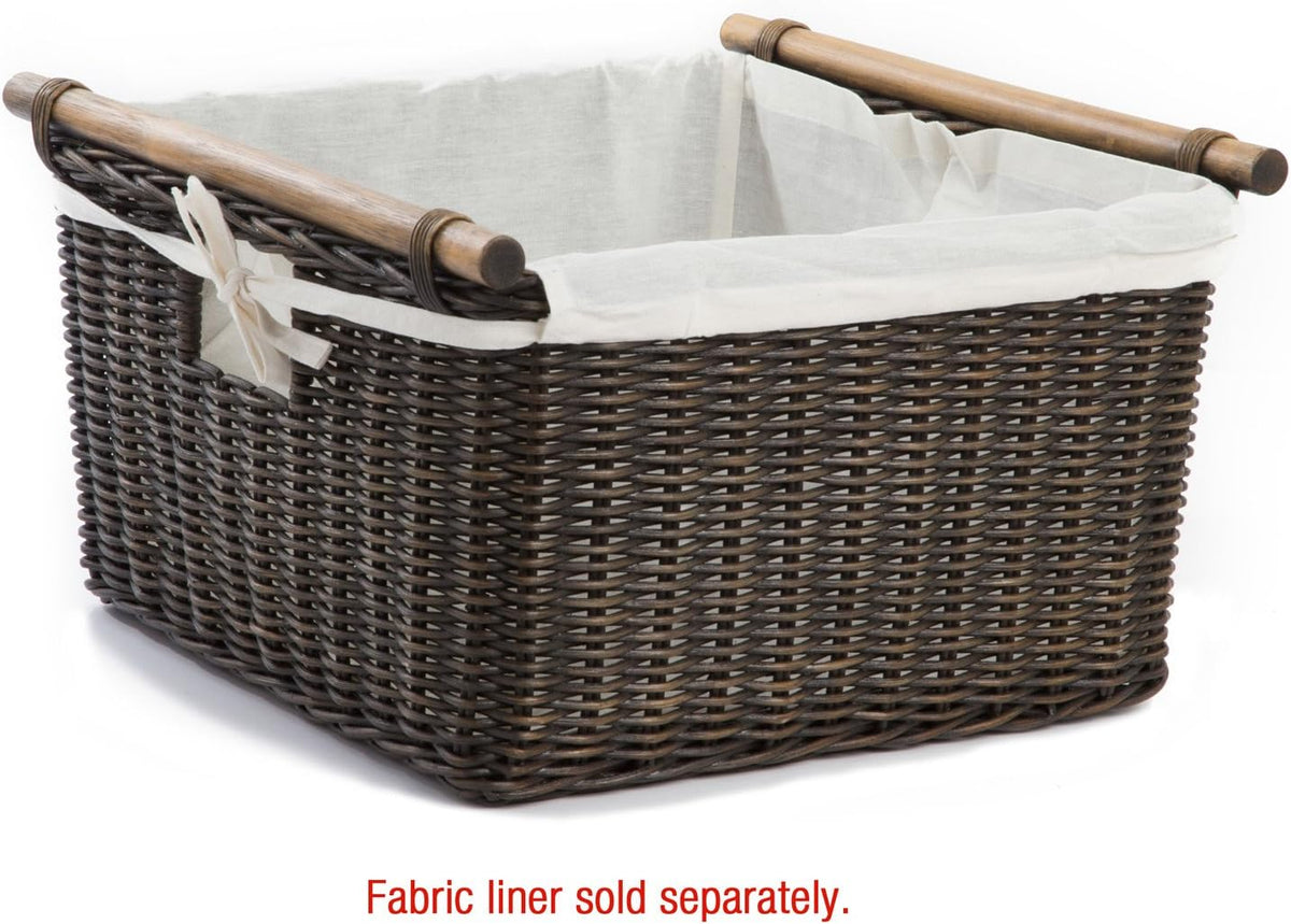The Basket Lady Deep Pole Handle Wicker Storage Basket, Small, 11.5 in L x 11.5 in W x 8 in H