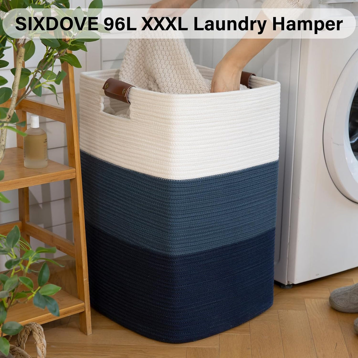 Laundry Hamper 96L Extra Large Laundry Basket, Woven Blanket Basket, Cotton Woven Storage Hamper