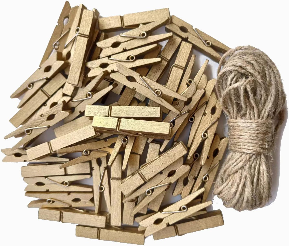 1.9 in Gold Clothespins Art Hanging Kit Kids Artwork Picture Party Xmas Decor Clothing Clamps with