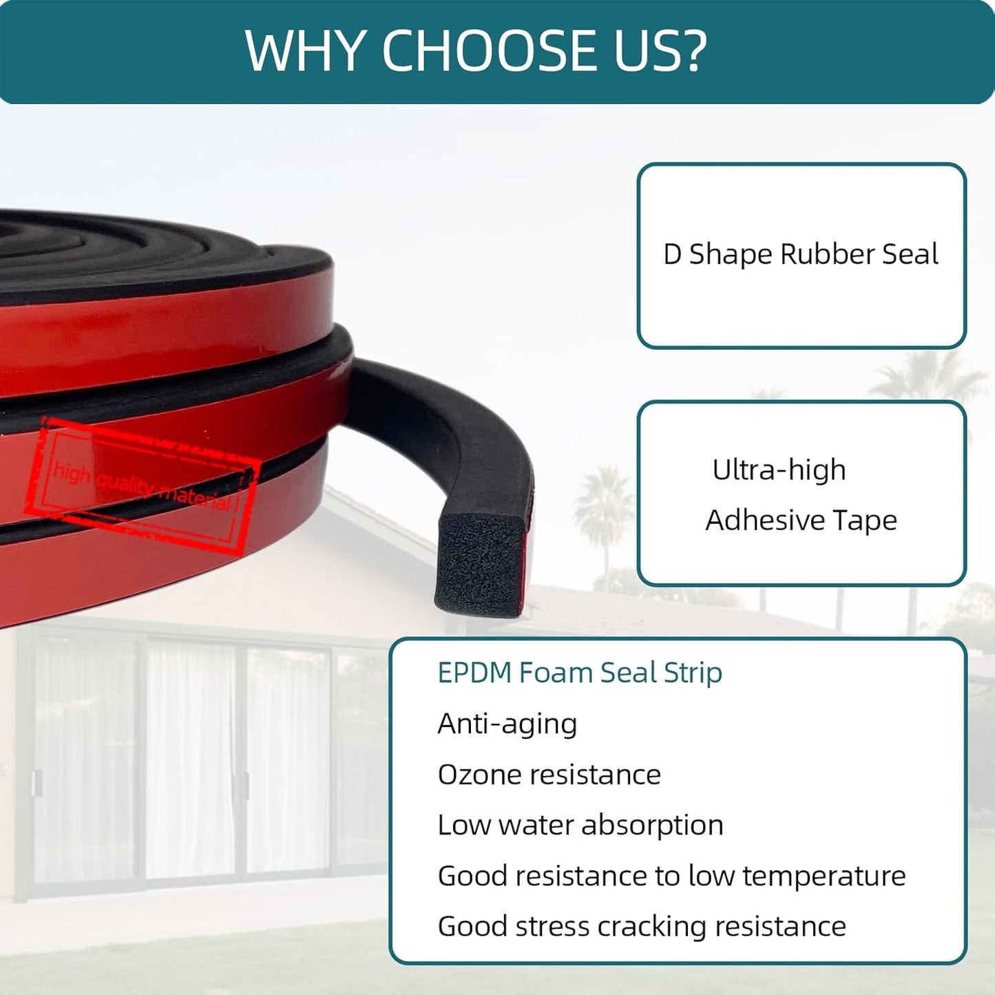 Solid Rectangle Rubber Seal with High Tack Self-Adhesive Tape, EPDM Foam Rubber Weather Stripping
