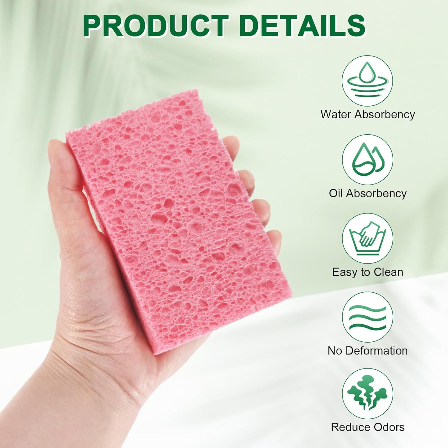 6-Pack Kitchen Sponges, Condense Eco Cellulose Non-Scratch Scrub Heavy Sponge for