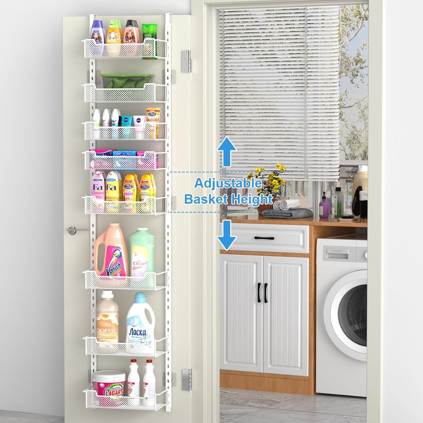 12.3" W Narrow Over the Door Pantry Organizer, 8-Tier Over the Door Organizer with Adjustable