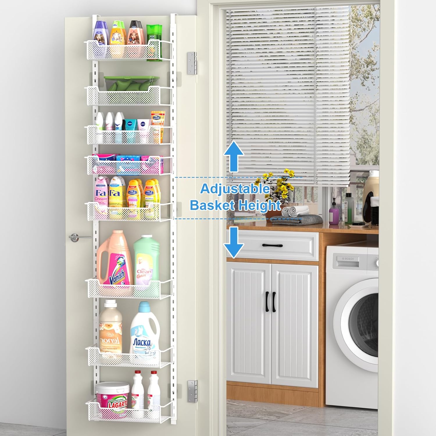 12.3" W Narrow Over the Door Pantry Organizer, 8-Tier Over the Door Organizer with Adjustable