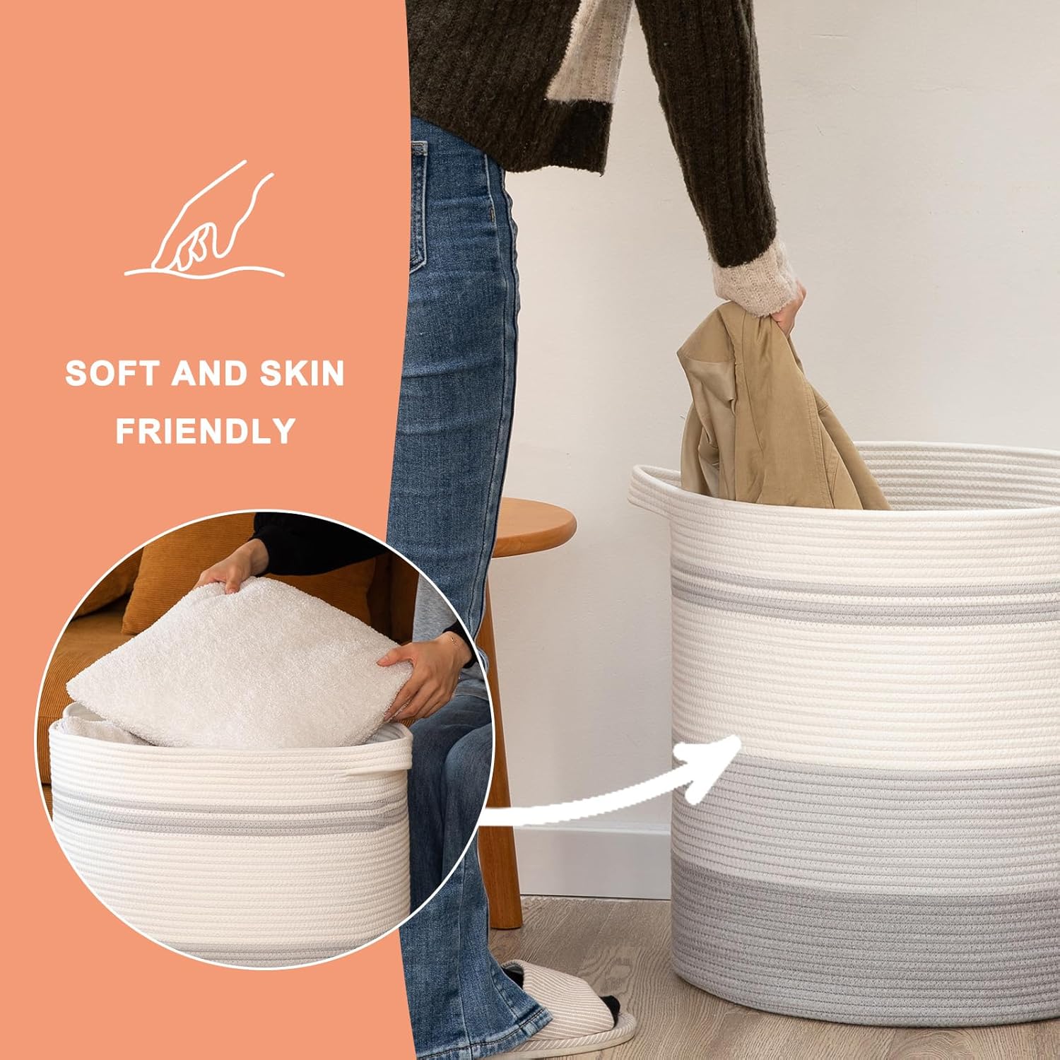 OIAHOMY 80L Laundry Hamper with Handles,Decorative Basket for Living room,Woven Storage Basket for