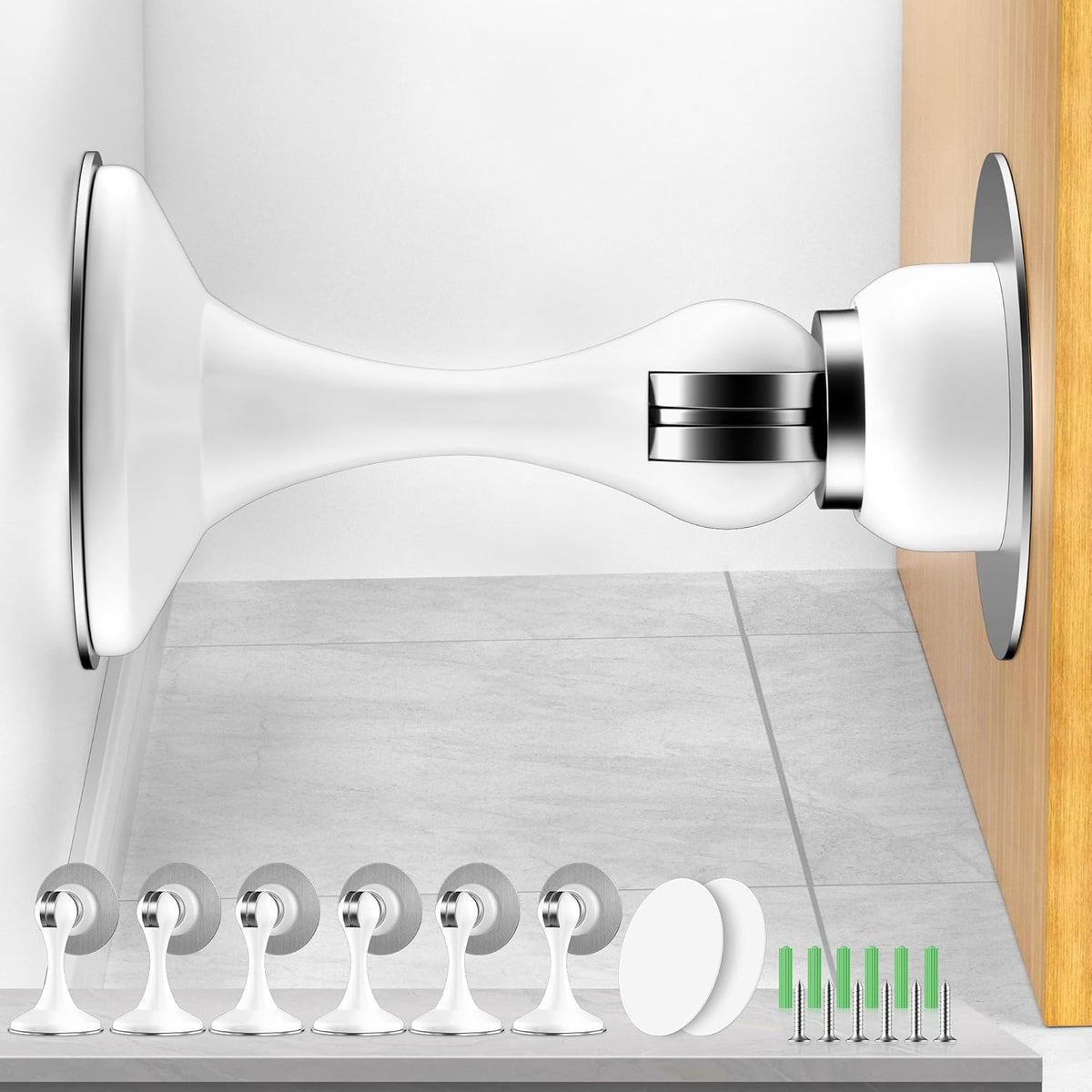 Crosize Magnetic Door Stoppers 6 Pack, Stainless Steel Door Catch for Wall and Floor Mounting, Door