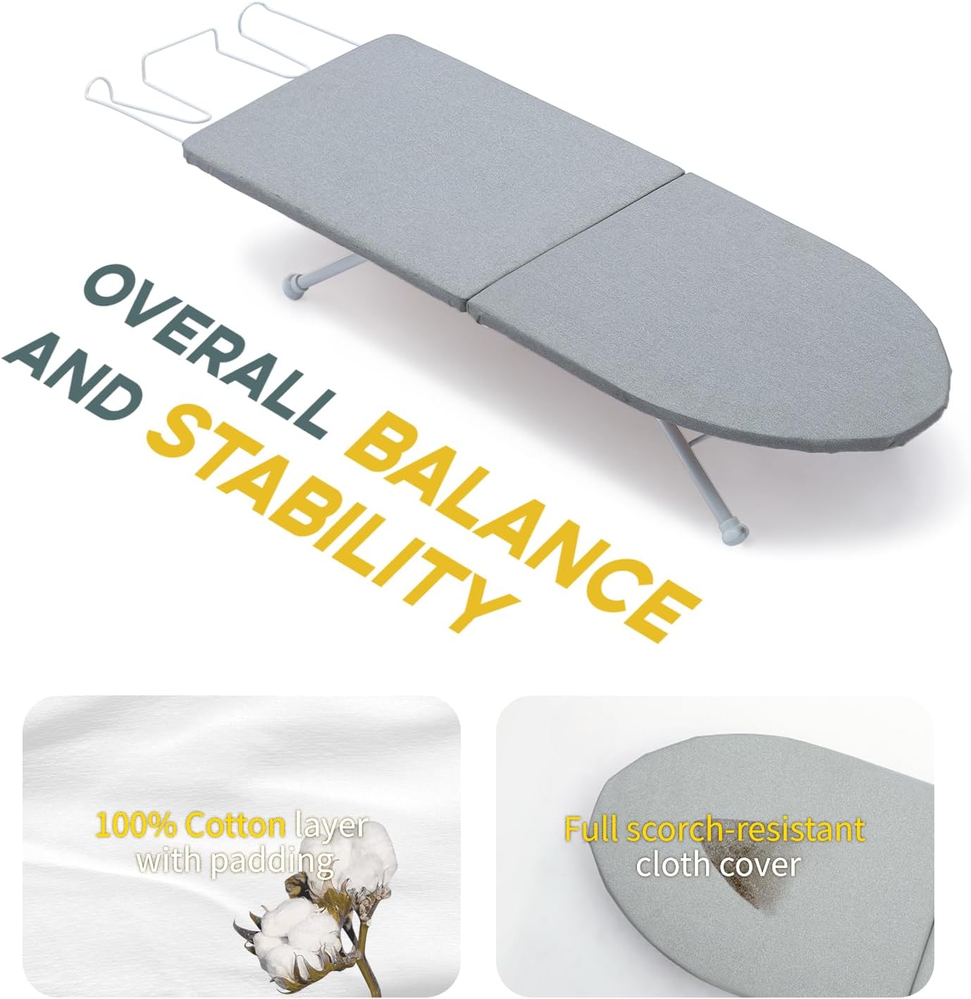 Small Ironing Board Tabletop with Iron Rest, Foldable Mini Iron Board with Cotton Cover, RAINHOL