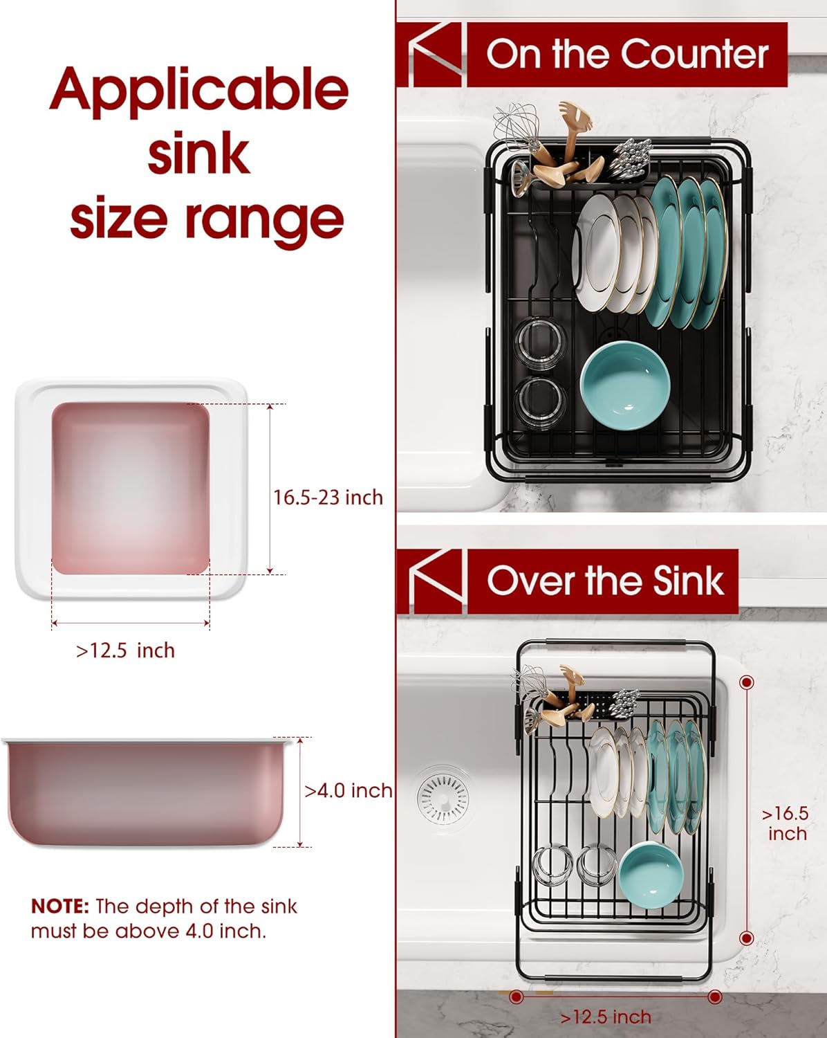 Stainless Steel Dish Drying Rack for Kitchen Counter, Sink Organization and Storage Essentials with