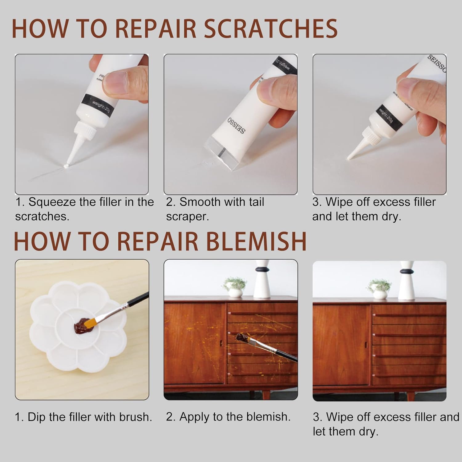 SEISSO Wood Furniture Repair Kit, Wood Filler and Touch Up Markers, Set of 28 Laminate Vinyl Floor