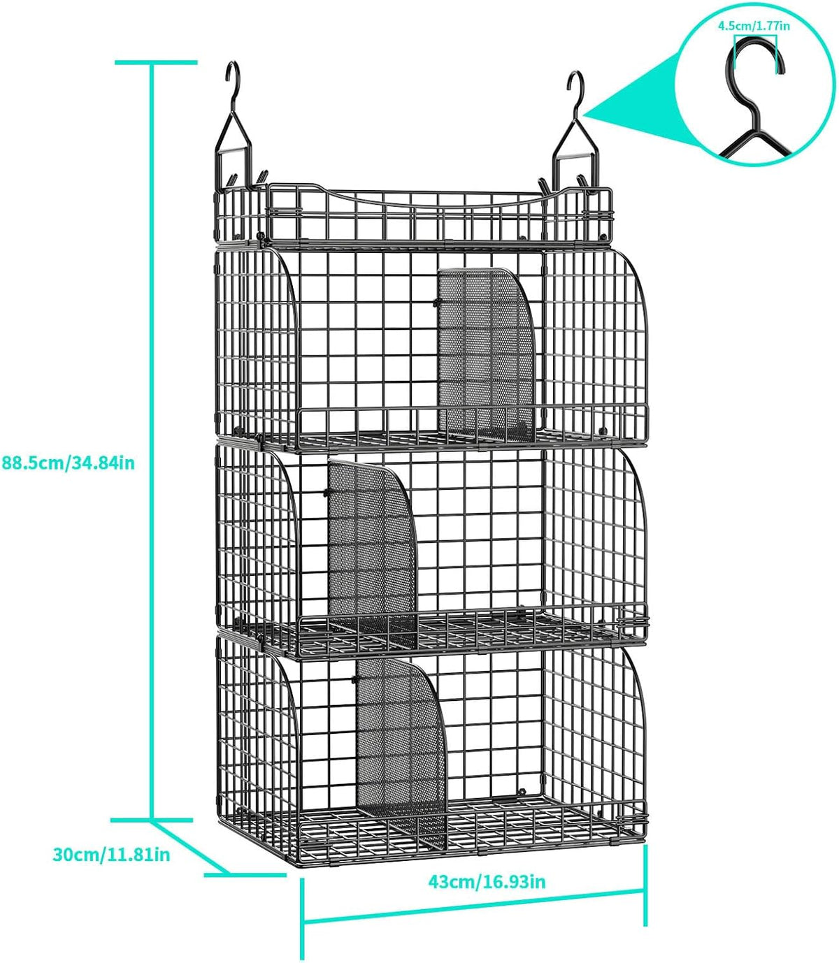 HapiRm Hanging Closet Organizer Storage - 4 Tier Metal Stackable Hanging Closet Shelves with