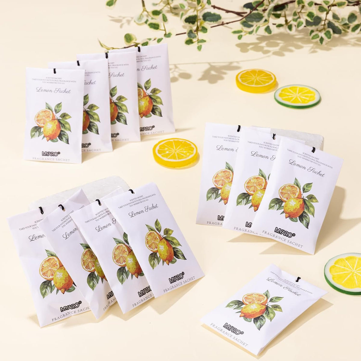 MYARO 12 Packs Lemon Scented Sachets for Drawer and Closet, Long-Lasting Closet Sachet Bags Drawer