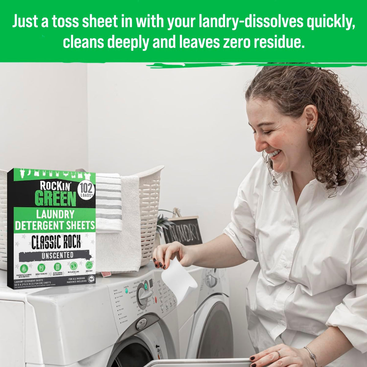 Rockin' Green Travel Laundry Detergent Sheets Unscented - Mess-Free Laundry Sheets Detergent