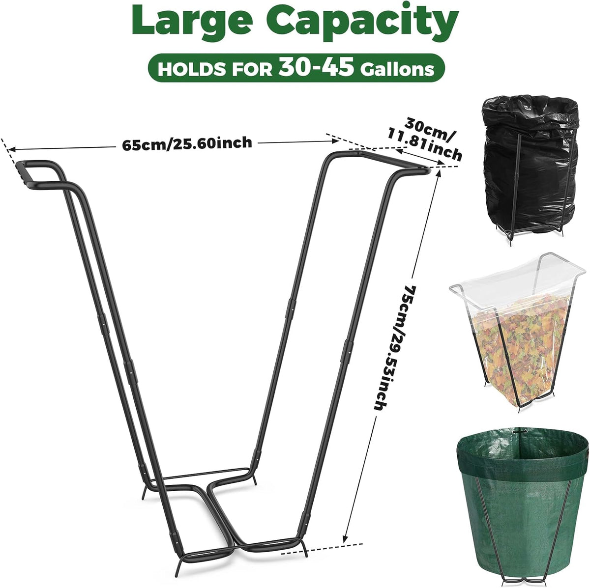 Outdoor Trash Bag Holder Metal Garden Trash Bag Holder for Yard Waste Stand Holds 30-45 Gallons