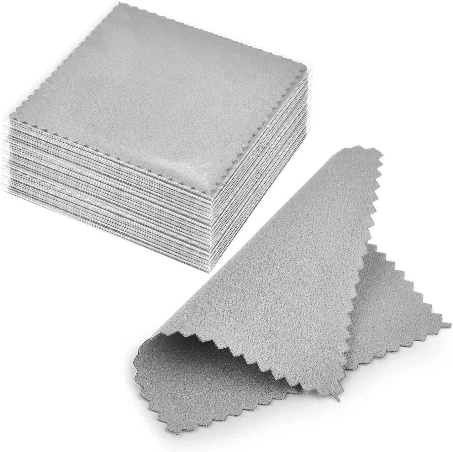 SEVENWELL 50pcs Jewelry Cleaning Cloth Gray Polishing Cloth for Sterling Silver Gold Platinum Small
