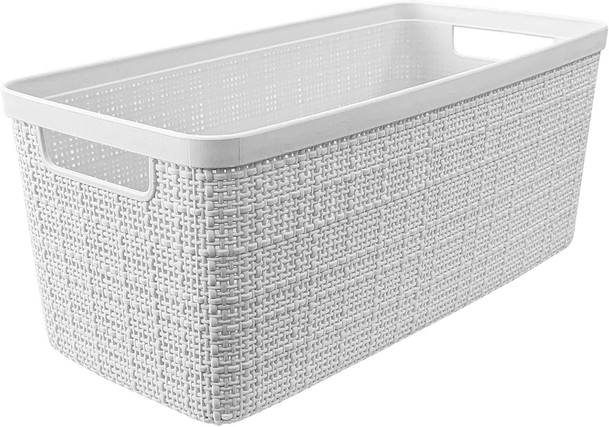 Curver Jute Decorative Plastic Organization and Storage Basket Perfect Bins for Home Office, Closet