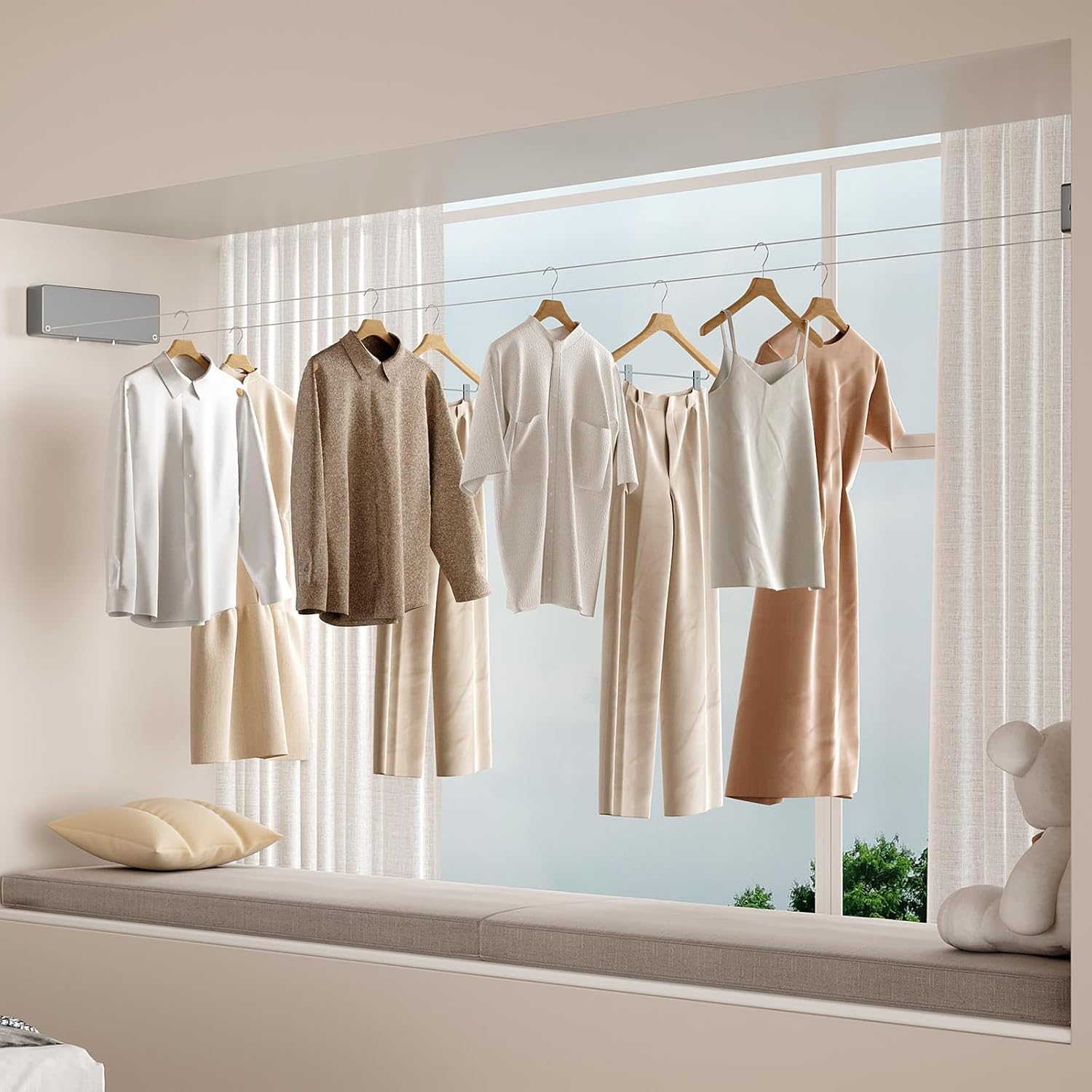 Retractable Clothesline Indoor, Non-Sagging Clothes line retracting Outdoor, Heavy Duty Wall