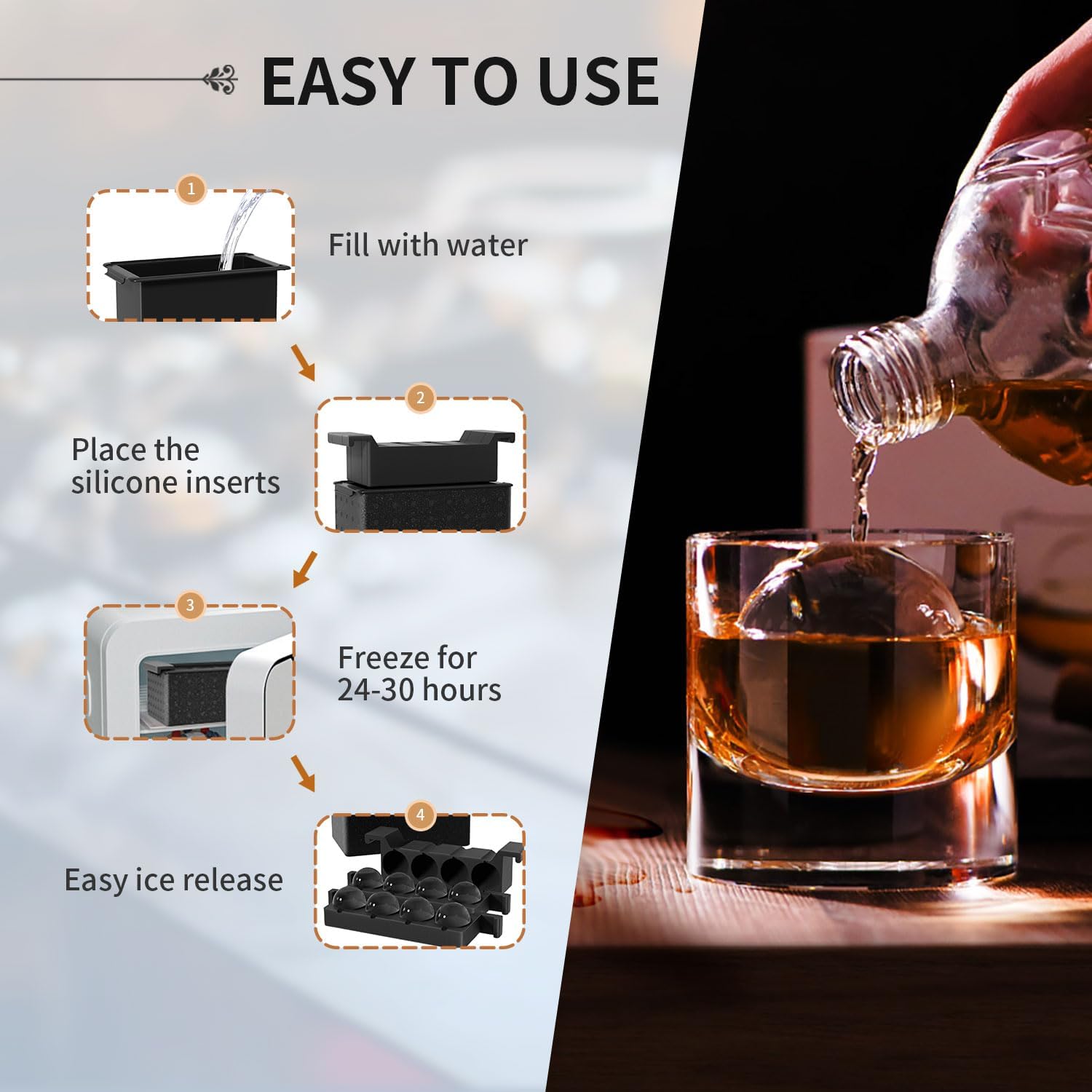 Clear Ice Ball Maker for Whiskey: FDDBI Circle Ice Cube Tray Make 2Inch Ice Sphere - Clear Ice Cube