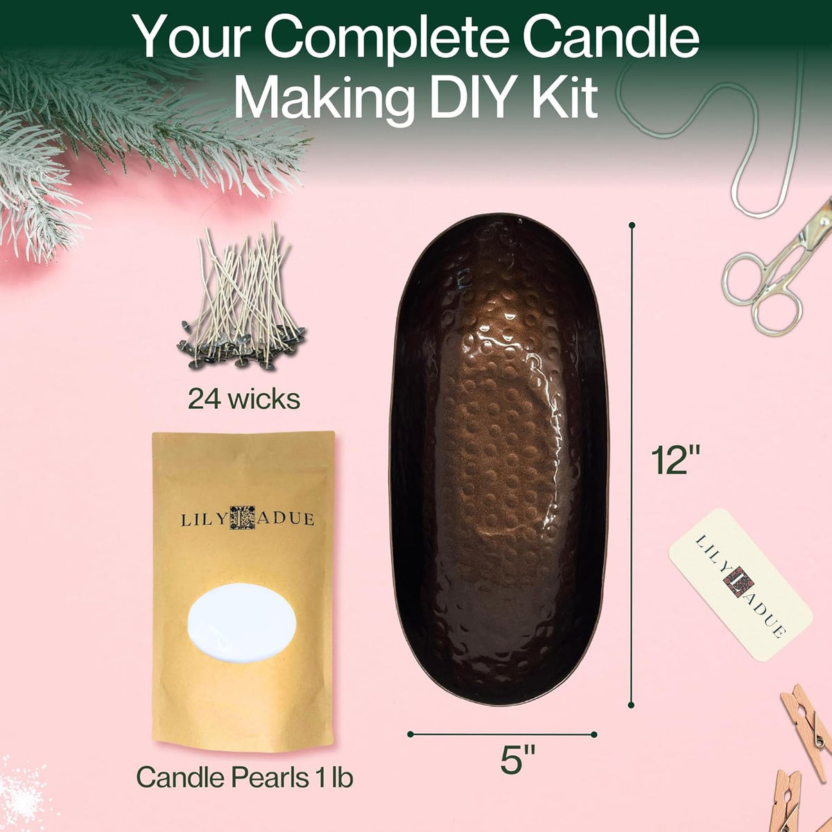 LILY LADUE Sand Candle Kit - 1Lb/16Oz Pearled Candles Sand and Wicks (24) with Bronze Holder