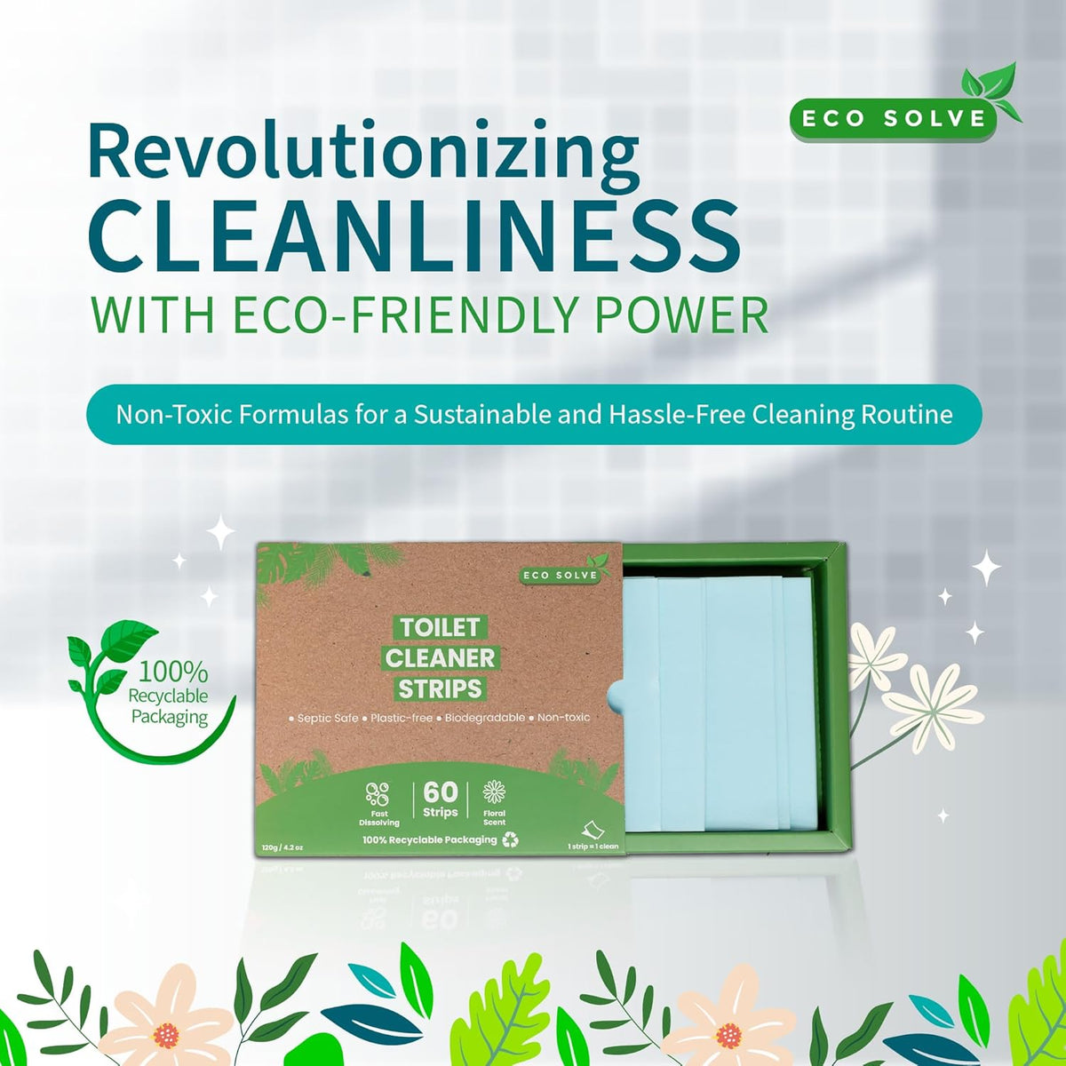 Toilet Bowl Cleaner Strips, Eco-friendly, Non-toxic, Septic Safe, Removes Odors & Stains