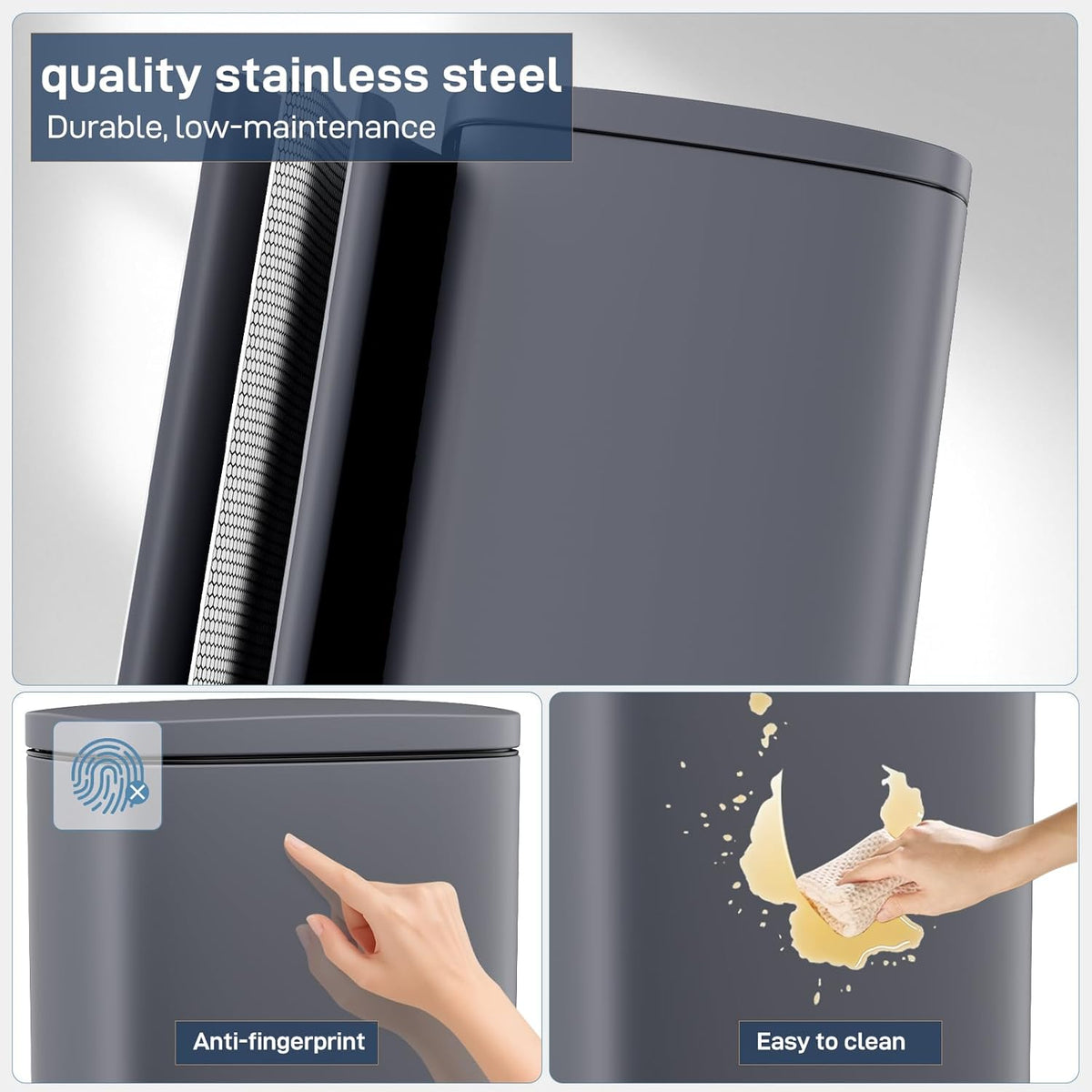 Arlopu 8 Gallon Step Trash Can, Stainless Steel Garbage Bin, Soft-Close Rubbish Bin with Removable