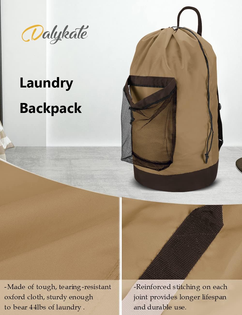 Dalykate Backpack Laundry Bag, Laundry Backpack with Shoulder Straps and Mesh Pocket Durable Nylon