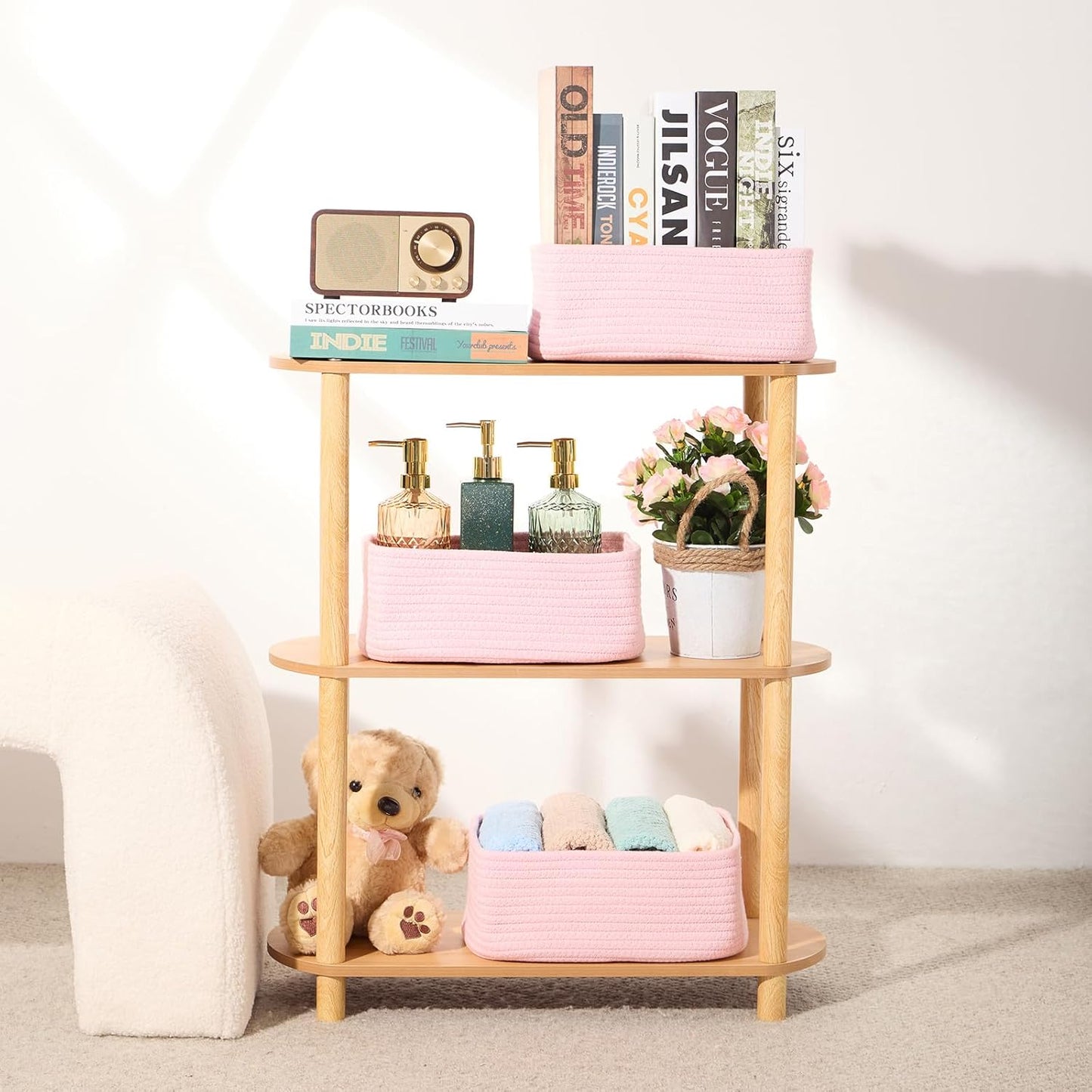 Small Storage Baskets for Organizing | Closet Organizer Bins | Shelf Toy Basket | Woven Rope
