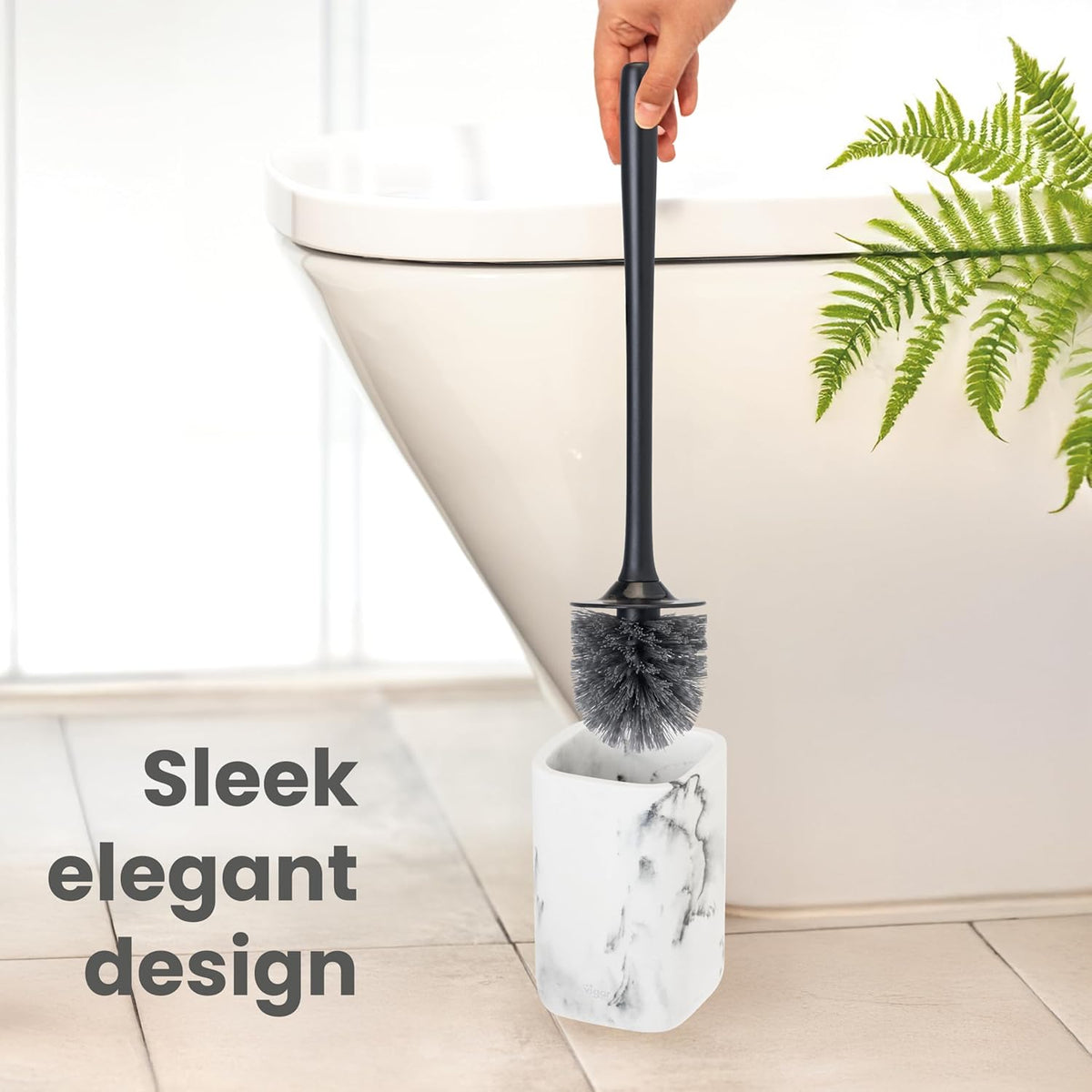 Vigar Zense Toilet Brush and Holder Set, Toilet Bowl Brush with Polyresin Stone Holder, Bathroom