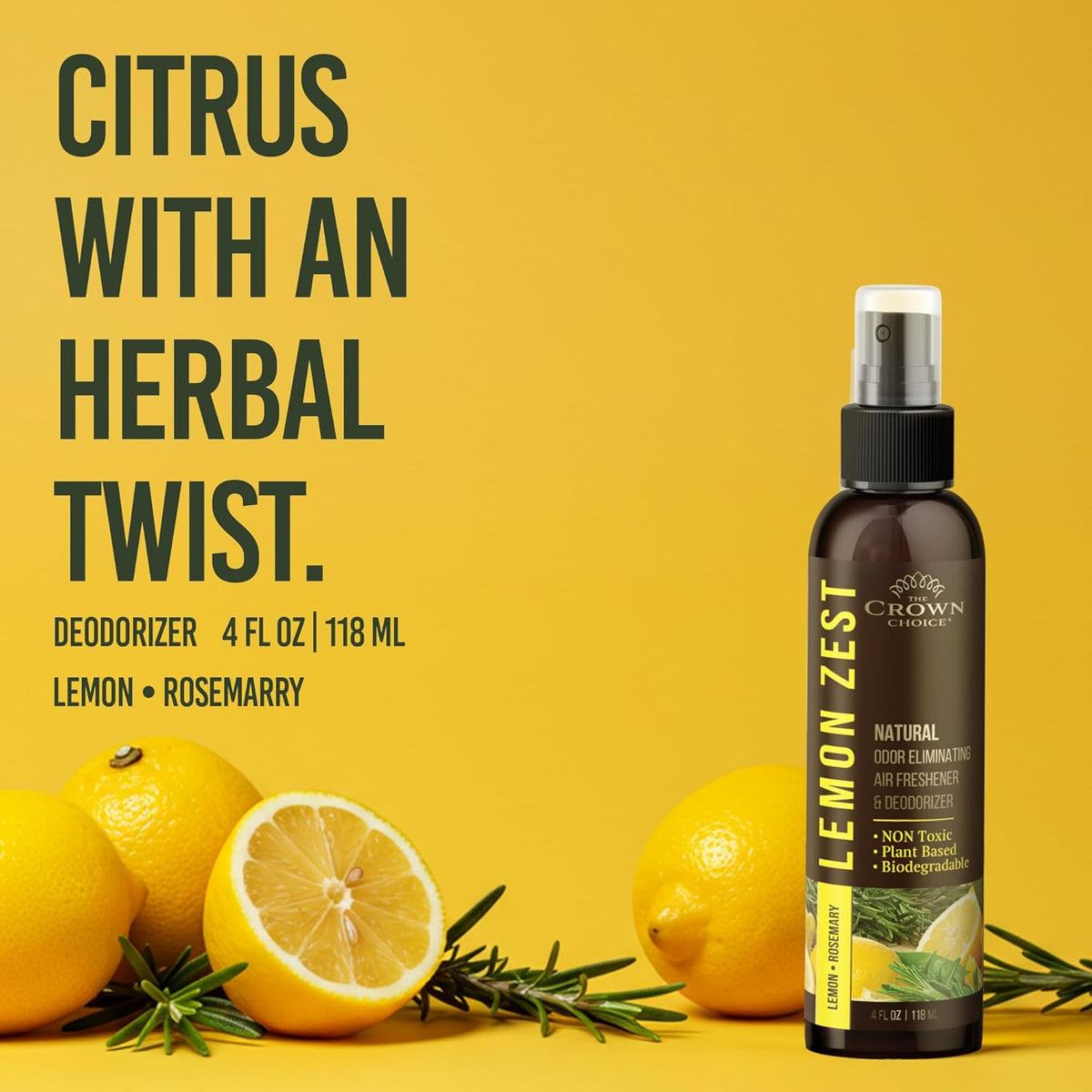 Lemon Zest Natural Air Freshener Spray for Home— Citrus Scent Non-Toxic Odor Eliminator, Long