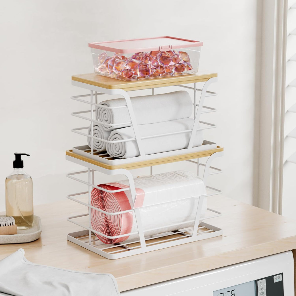 2 Pack Stackable Laundry Room Organization and Storage, Laundry Room Decor and Accessories, Trash